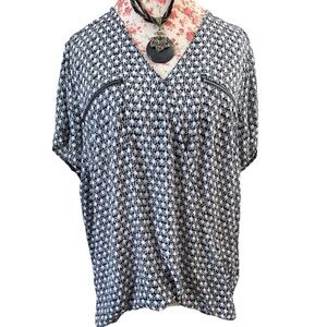 Maurices Blue Polka Dot Floral Zipper Pocket Blouse